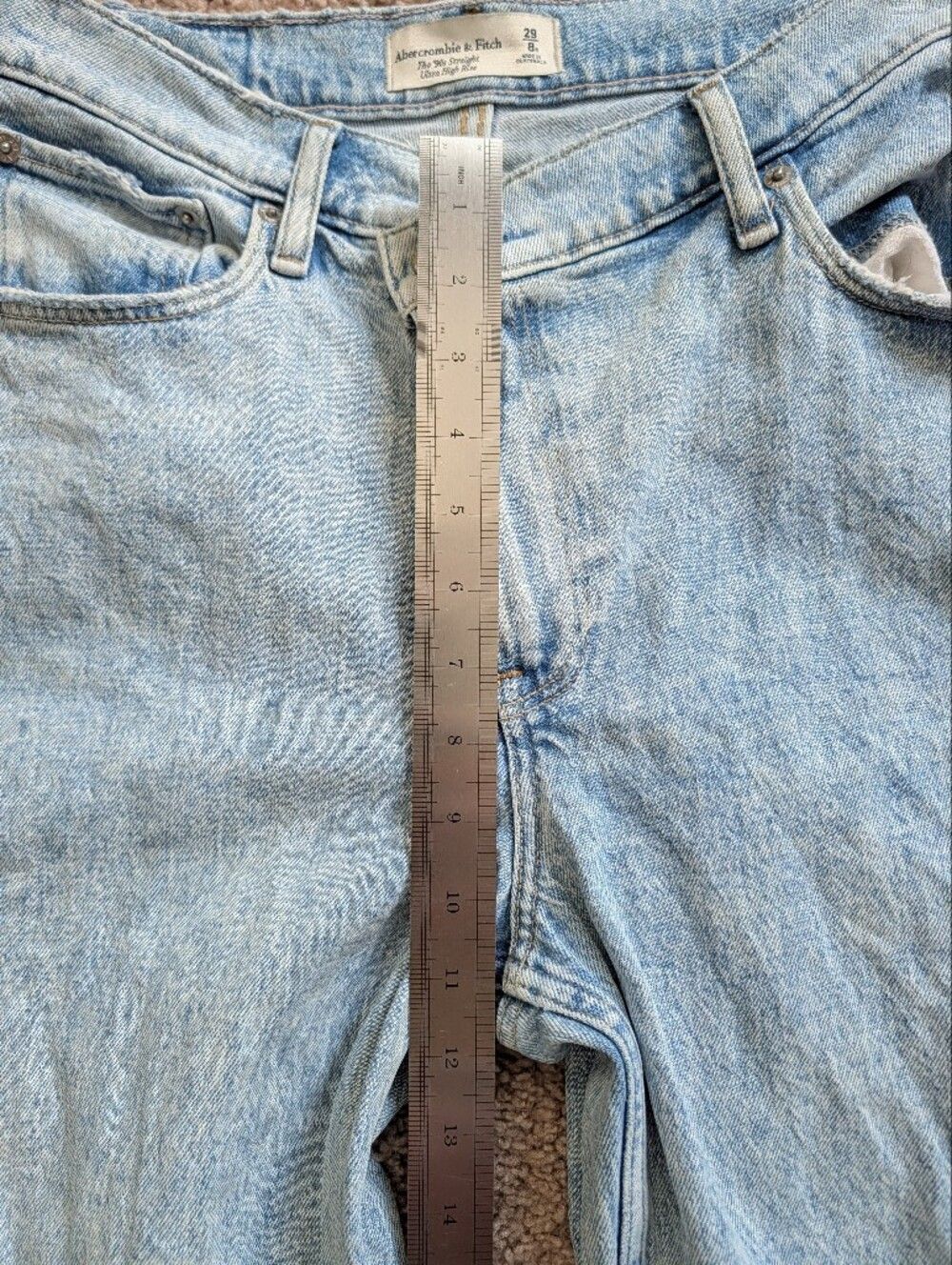 Abercrombie Womens Blue Ultra High Rise 90s Straight Criss Cross Jeans Size 29/8 - Picture 14 of 16